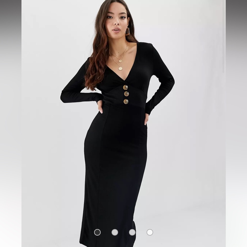 ASOS DESIGN mixed fabric faux horn button midi dress